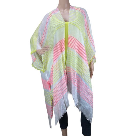 Francesca's Collection Multicolor Stripes Sheer Open Front Cover Up Cardigan OS - Picture 1 of 6